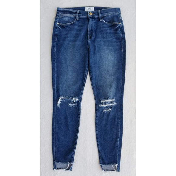 FRAME DENIM "le high skinny stretch" raw distressed anthropologie jeans $238 28 - Picture 2 of 11